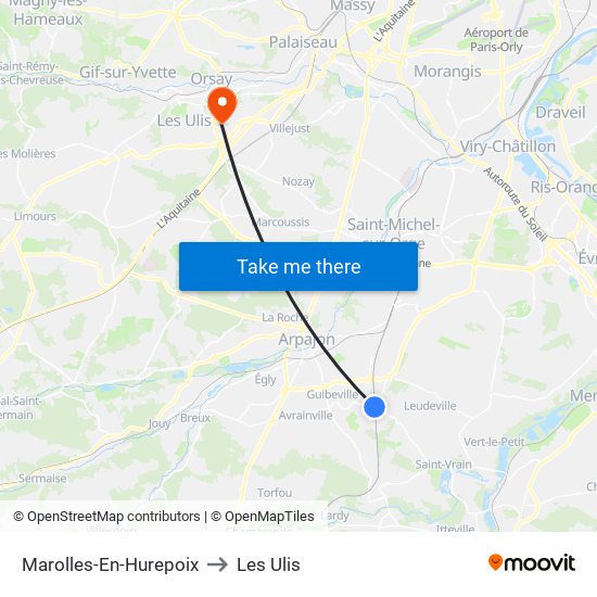 Marolles-En-Hurepoix to Les Ulis map