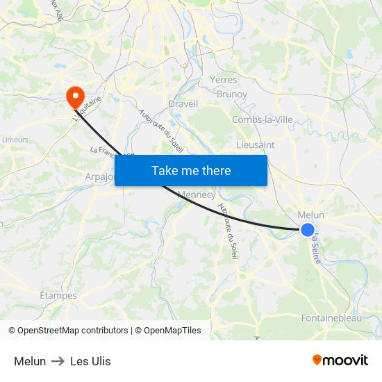 Melun to Les Ulis map