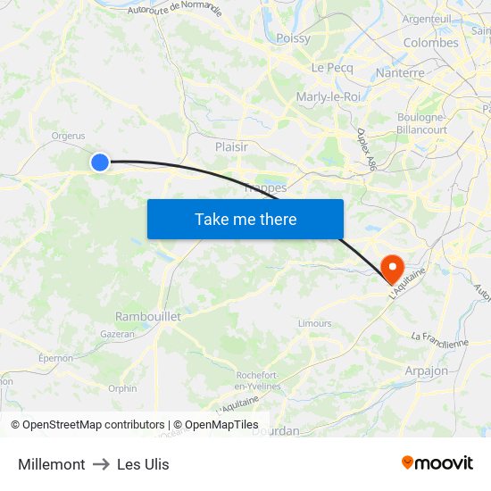 Millemont to Les Ulis map