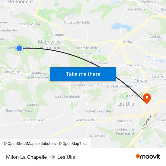 Milon-La-Chapelle to Les Ulis map