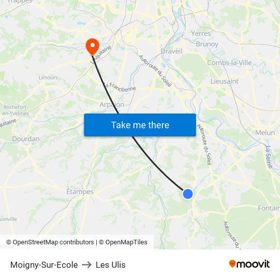 Moigny-Sur-Ecole to Les Ulis map