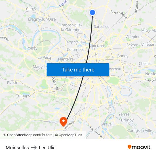 Moisselles to Les Ulis map