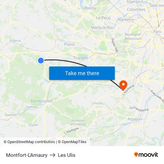 Montfort-L'Amaury to Les Ulis map
