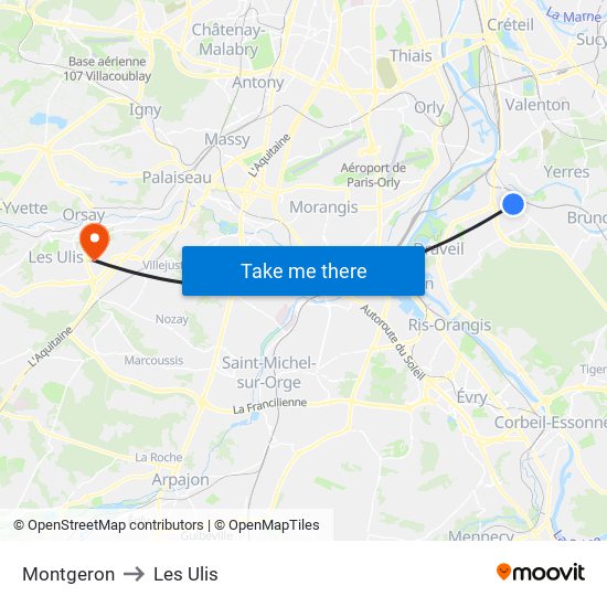 Montgeron to Les Ulis map