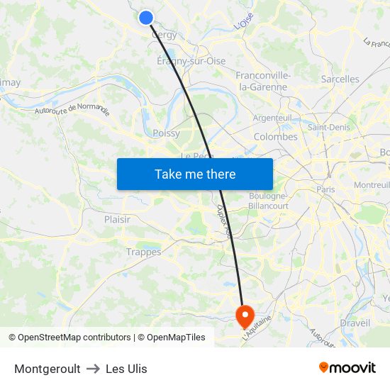 Montgeroult to Les Ulis map