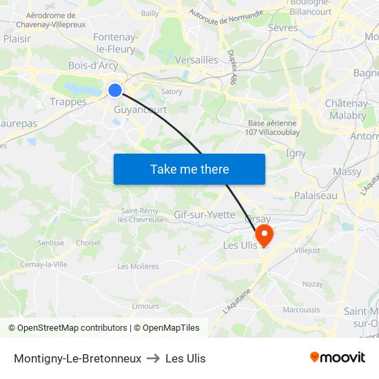 Montigny-Le-Bretonneux to Les Ulis map