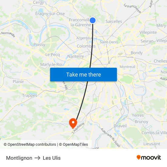 Montlignon to Les Ulis map