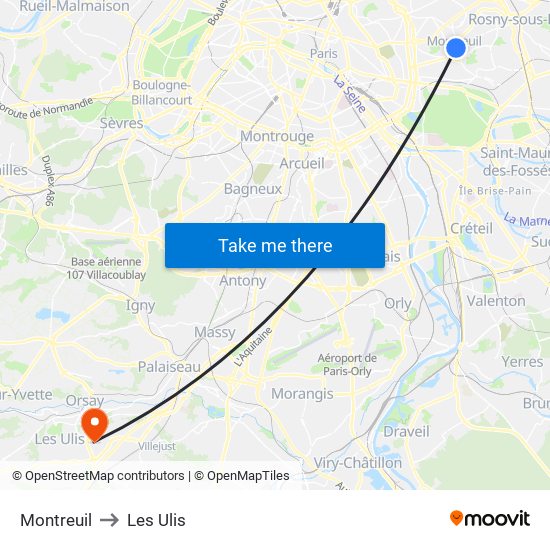 Montreuil to Les Ulis map