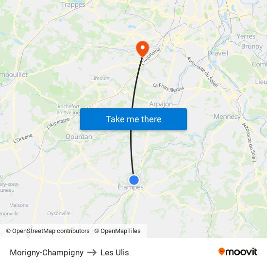 Morigny-Champigny to Les Ulis map