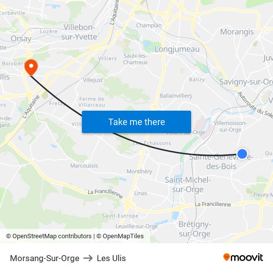 Morsang-Sur-Orge to Les Ulis map