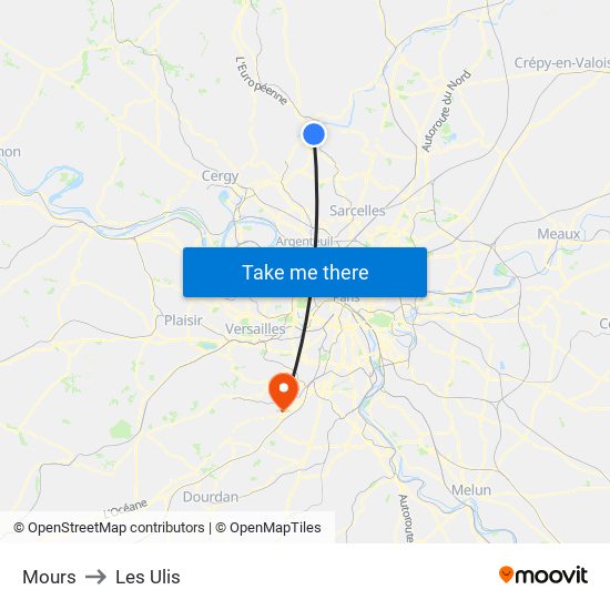 Mours to Les Ulis map