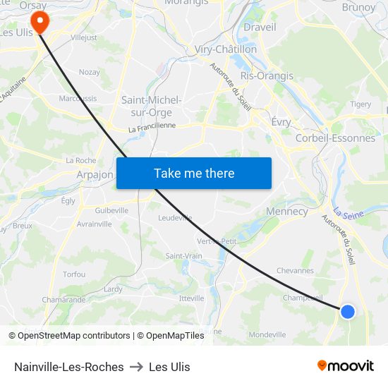 Nainville-Les-Roches to Les Ulis map