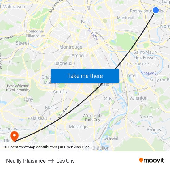 Neuilly-Plaisance to Les Ulis map