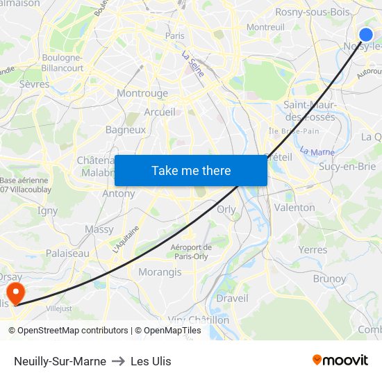 Neuilly-Sur-Marne to Les Ulis map