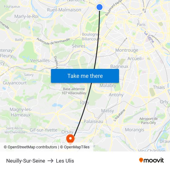 Neuilly-Sur-Seine to Les Ulis map