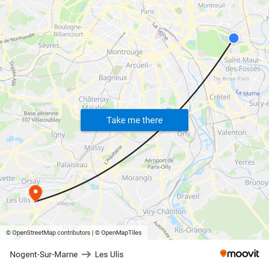 Nogent-Sur-Marne to Les Ulis map