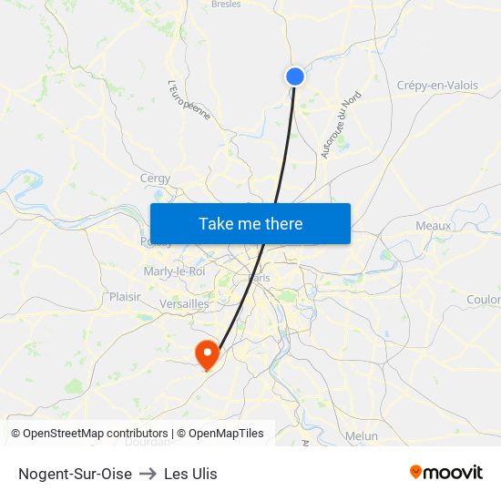 Nogent-Sur-Oise to Les Ulis map