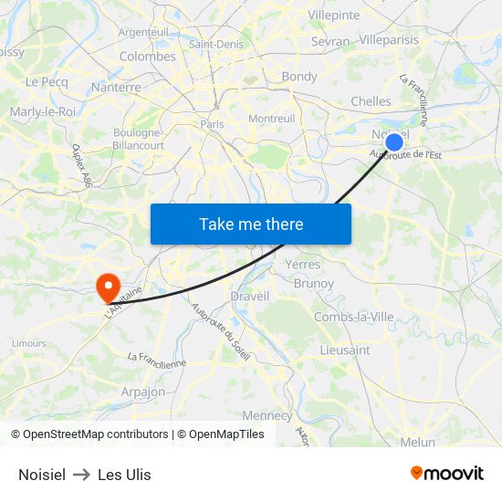 Noisiel to Les Ulis map