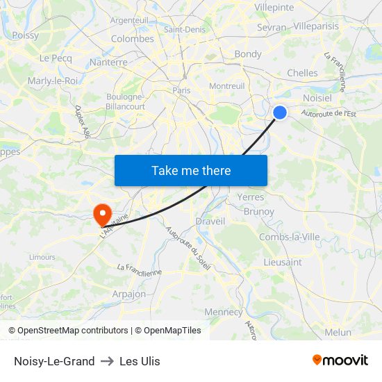 Noisy-Le-Grand to Les Ulis map