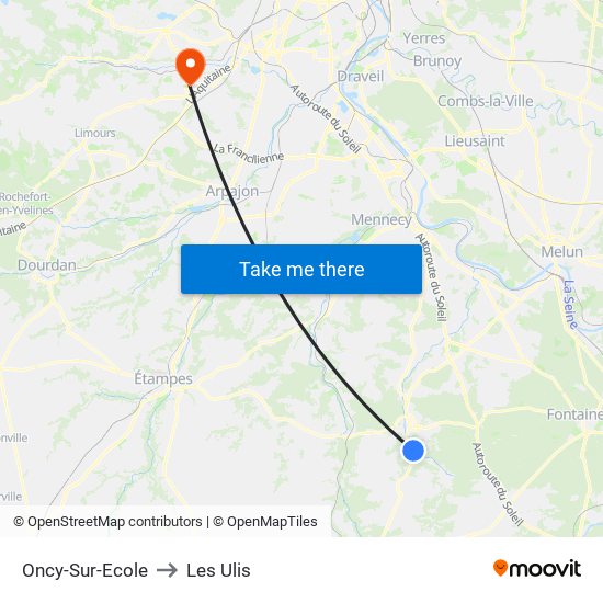 Oncy-Sur-Ecole to Les Ulis map