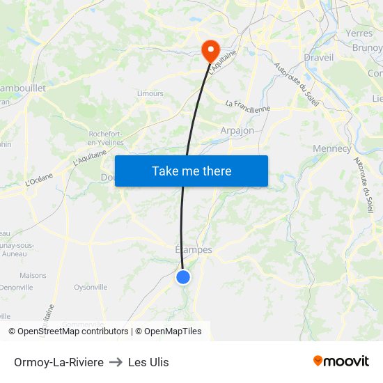Ormoy-La-Riviere to Les Ulis map
