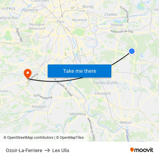 Ozoir-La-Ferriere to Les Ulis map