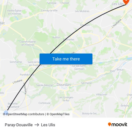 Paray-Douaville to Les Ulis map