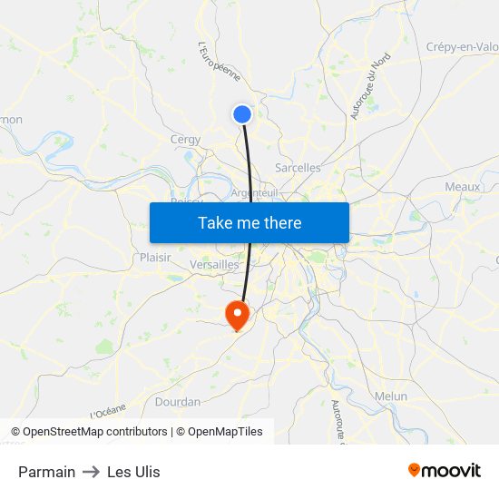 Parmain to Les Ulis map