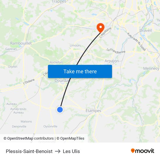 Plessis-Saint-Benoist to Les Ulis map