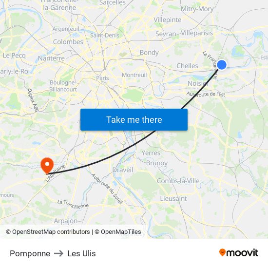 Pomponne to Les Ulis map