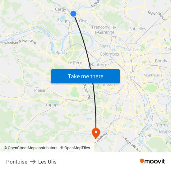 Pontoise to Les Ulis map