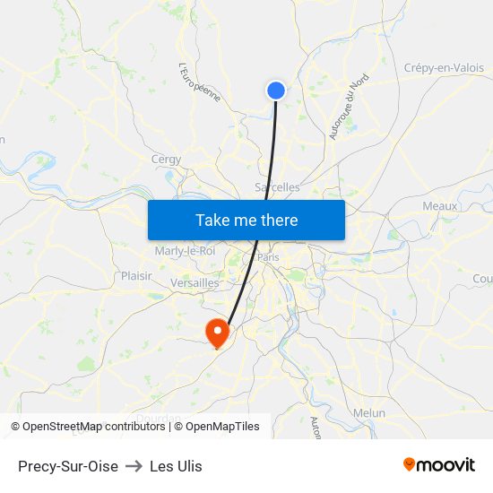 Precy-Sur-Oise to Les Ulis map