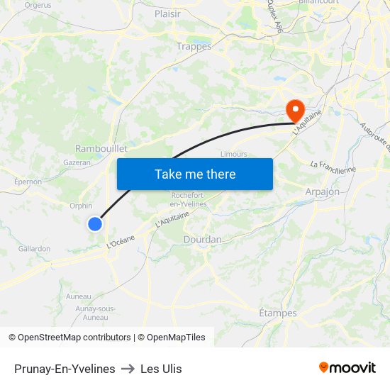 Prunay-En-Yvelines to Les Ulis map