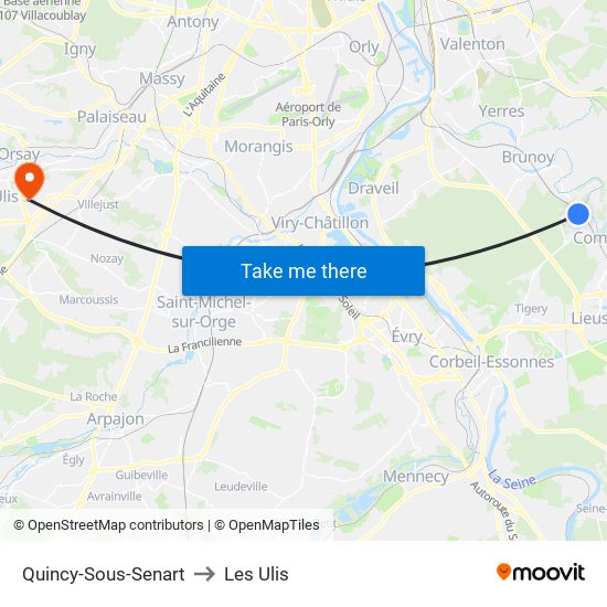 Quincy-Sous-Senart to Les Ulis map