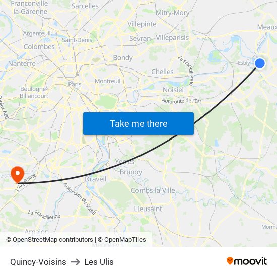 Quincy-Voisins to Les Ulis map