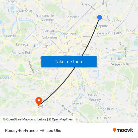 Roissy-En-France to Les Ulis map