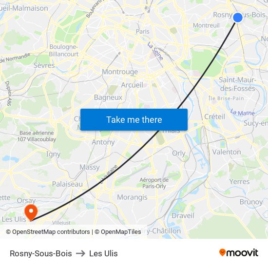 Rosny-Sous-Bois to Les Ulis map