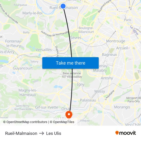Rueil-Malmaison to Les Ulis map