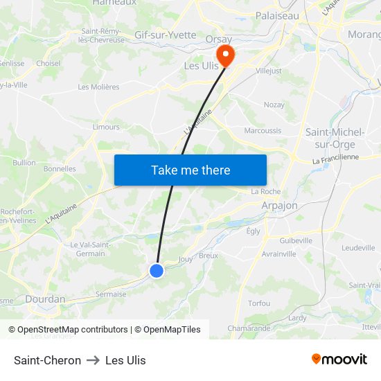 Saint-Cheron to Les Ulis map