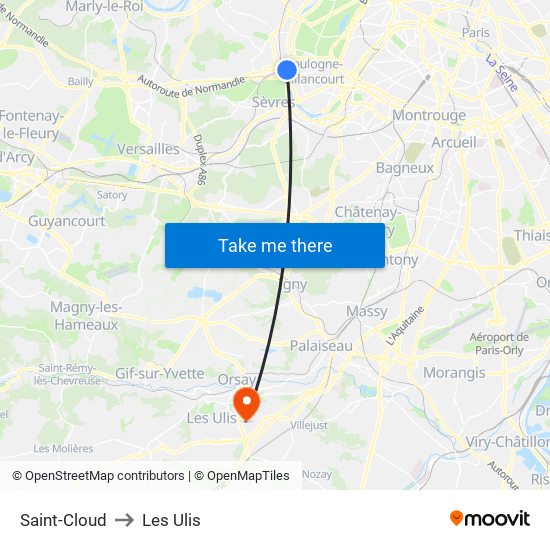 Saint-Cloud to Les Ulis map