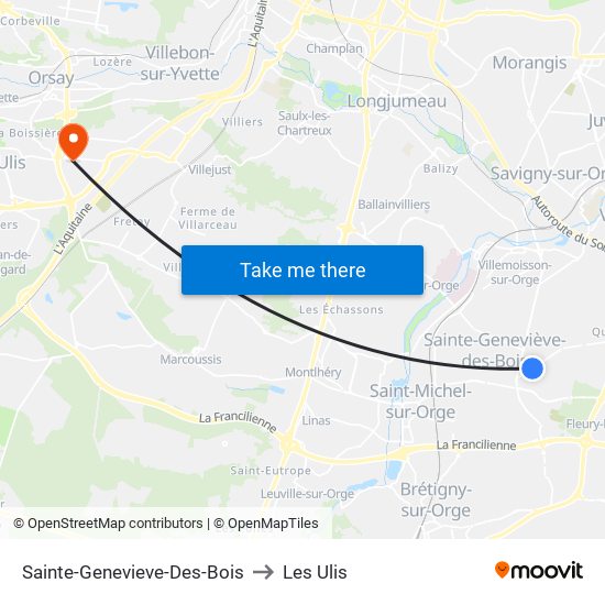 Sainte-Genevieve-Des-Bois to Les Ulis map