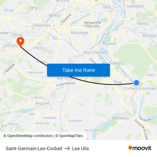 Saint-Germain-Les-Corbeil to Les Ulis map