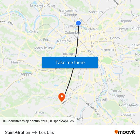 Saint-Gratien to Les Ulis map