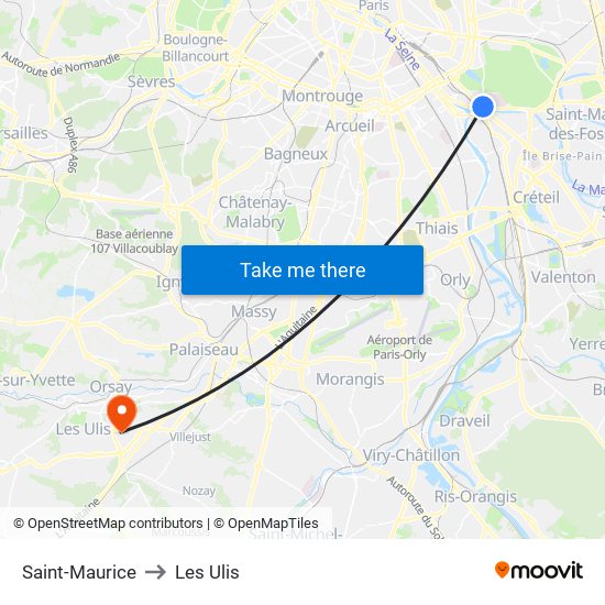 Saint-Maurice to Les Ulis map