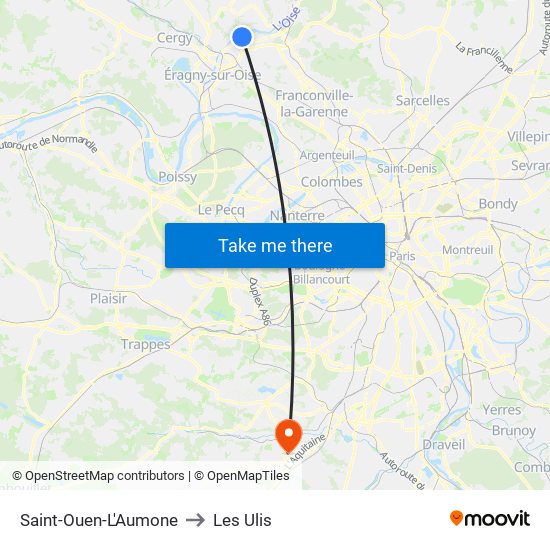 Saint-Ouen-L'Aumone to Les Ulis map