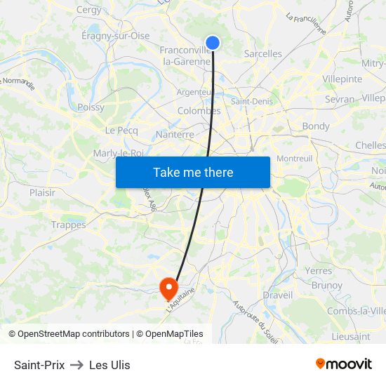 Saint-Prix to Les Ulis map