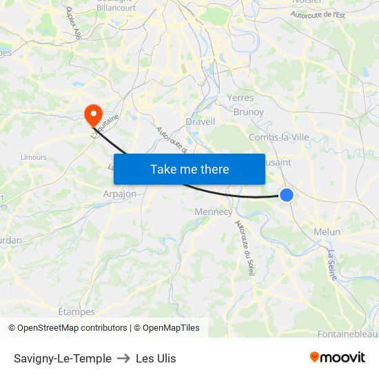 Savigny-Le-Temple to Les Ulis map