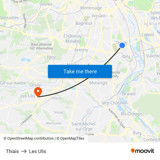 Thiais to Les Ulis map