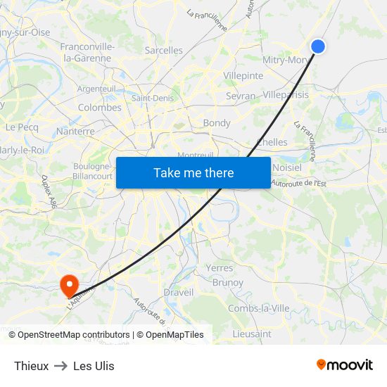 Thieux to Les Ulis map