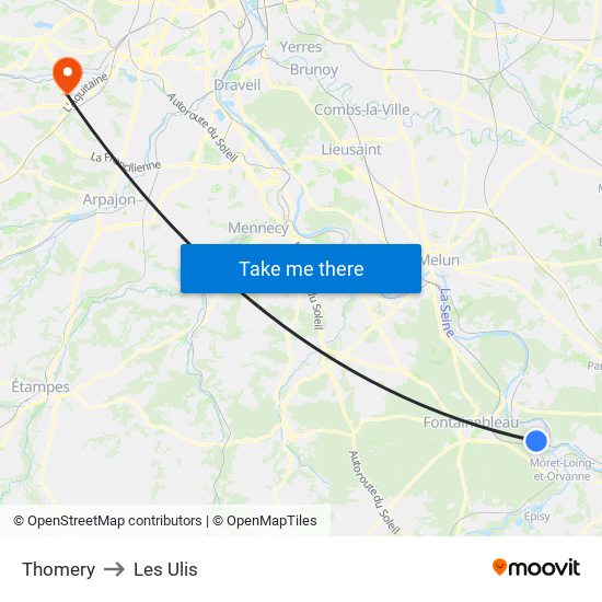 Thomery to Les Ulis map